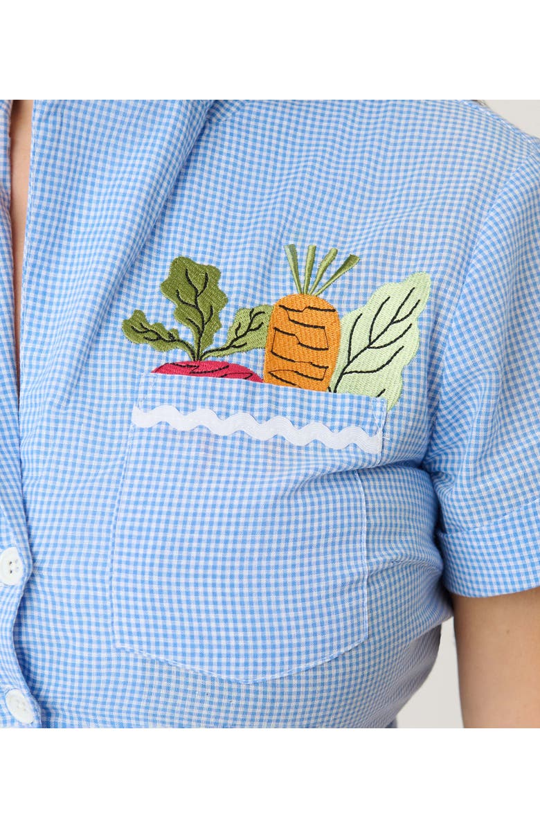 Unique Vintage Shirley Crop Top, Alternate, color, Blue Gingham W/ Embroidery