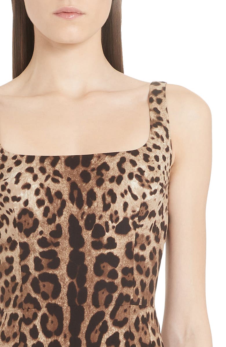 Dolce&Gabbana Leopard Print Stretch Silk Midi Sheath Dress, Alternate, color, 