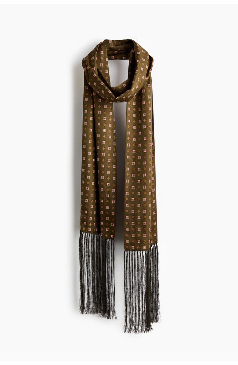 H&M Fringed Scarf, Main, color, Olive Green/Patterned