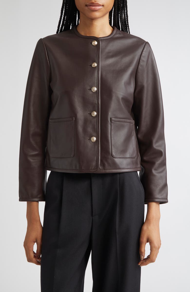 Reiss Gracie Leather Jacket, Main, color, Burgundy