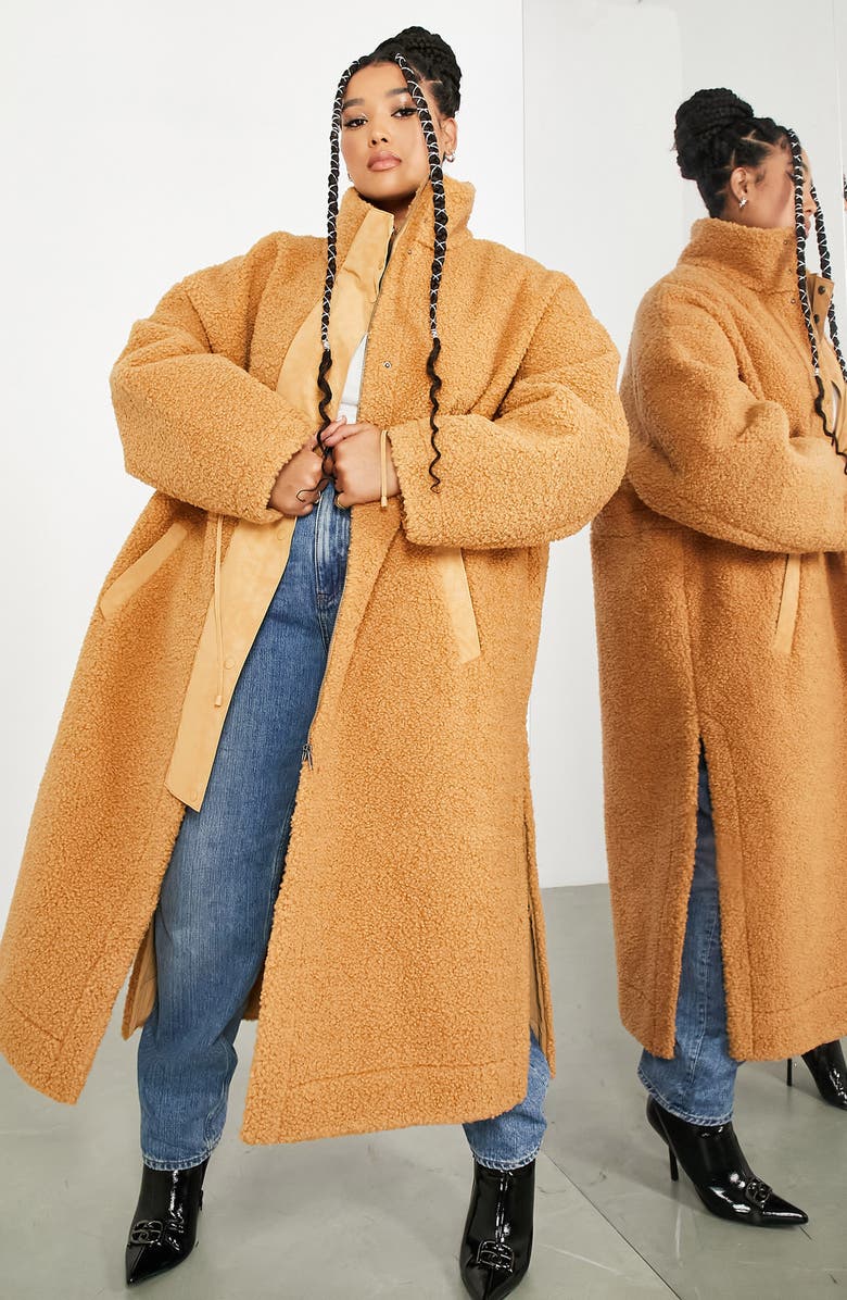 ASOS DESIGN Curve High Pile Fleece Long Coat, Alternate, color, 