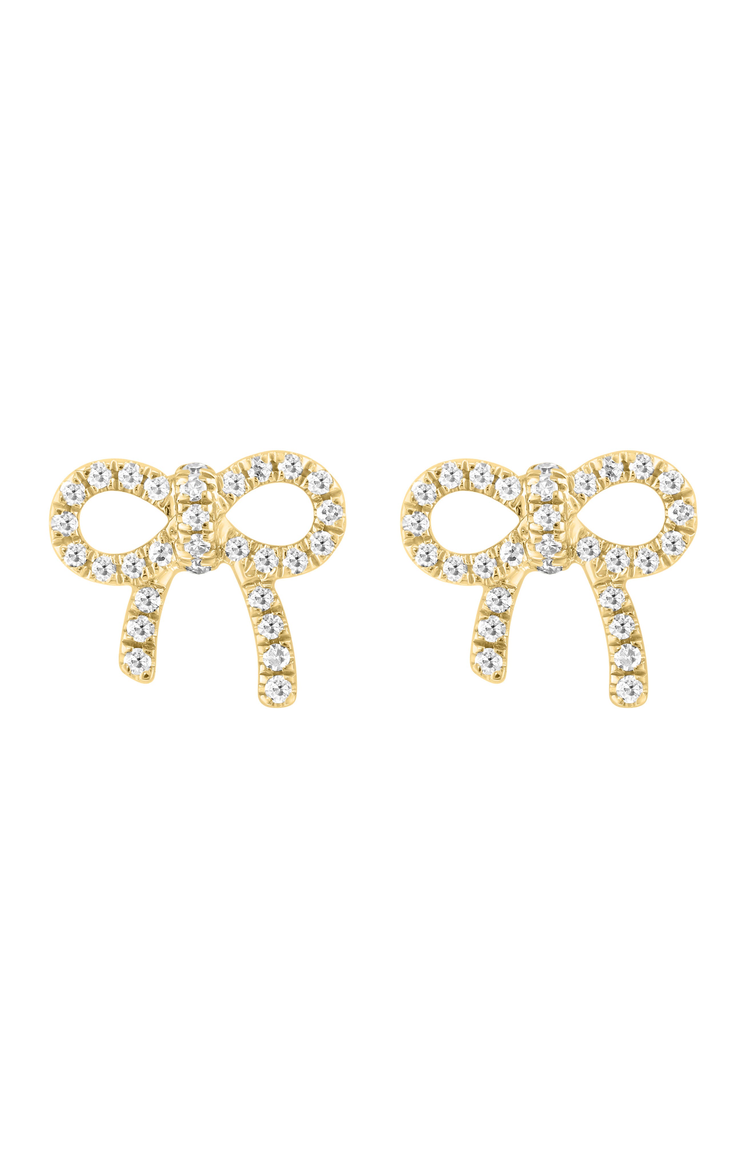14K Gold Plated Sterling Silver Diamond Bow Stud Earrings