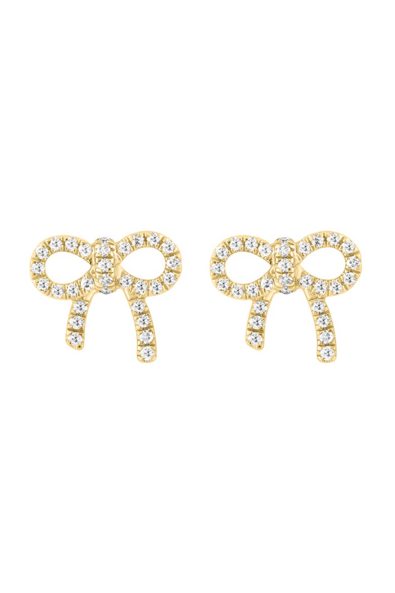 14K Gold Plated Sterling Silver Diamond Bow Stud Earrings, Main, color, GOLD