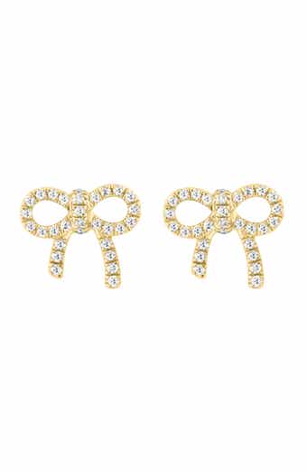14K Gold Plated Sterling Silver Diamond Bow Stud Earrings