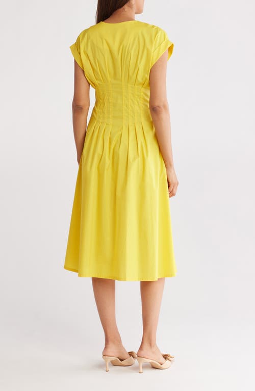 CALVIN KLEIN CALVIN KLEIN SHORT SLEEVE BUTTON FRONT COTTON BLEND MIDI DRESS 