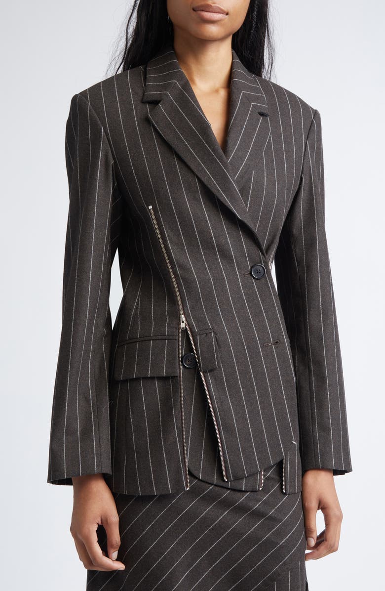 MONSE Deconstructed Pinstripe Stretch Wool Blazer, Alternate, color, Brown