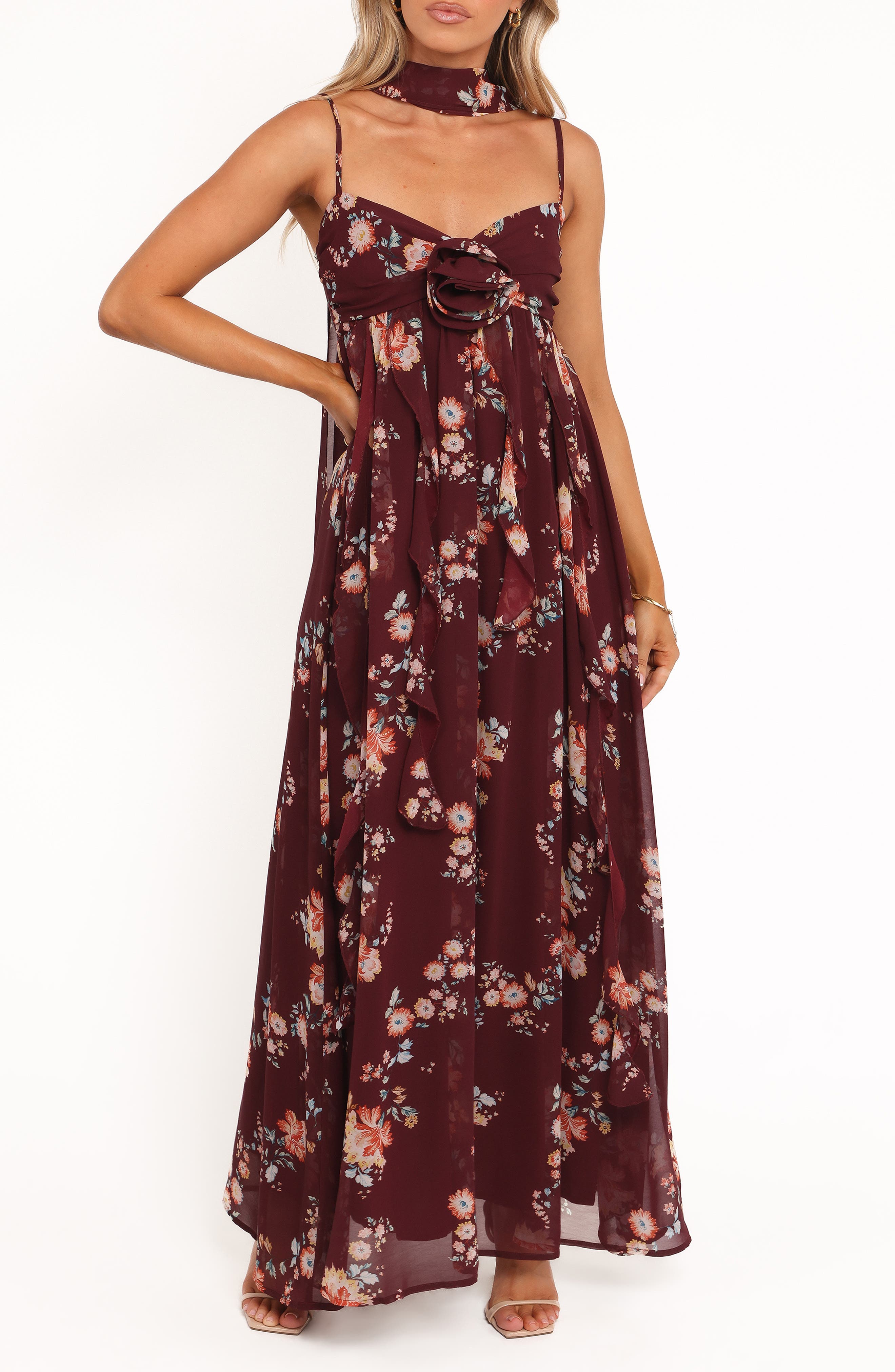 Petal & Pup Tully Print Sleeveless Maxi Dress with Scarf
