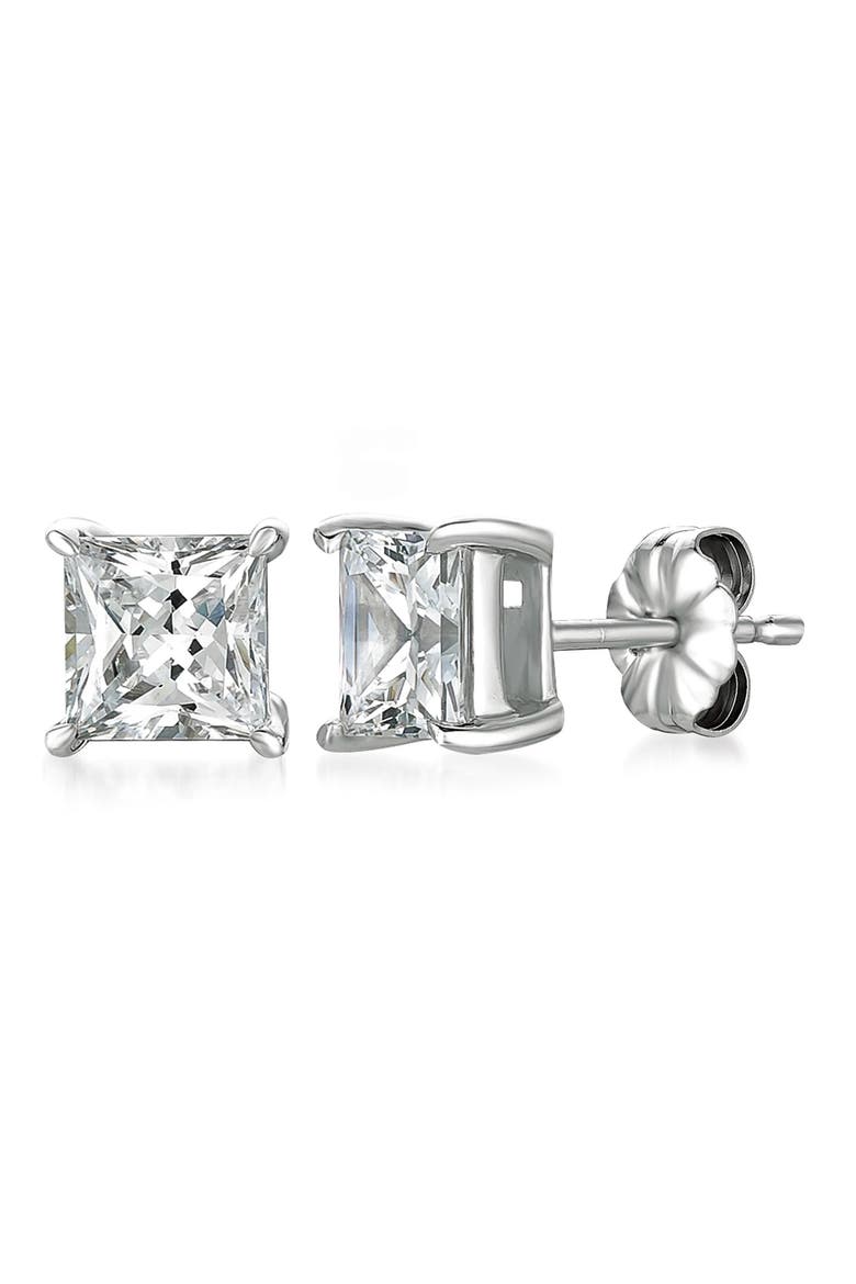 Princess Cubic Zirconia Stud Earrings, Main, color, PLATINUM