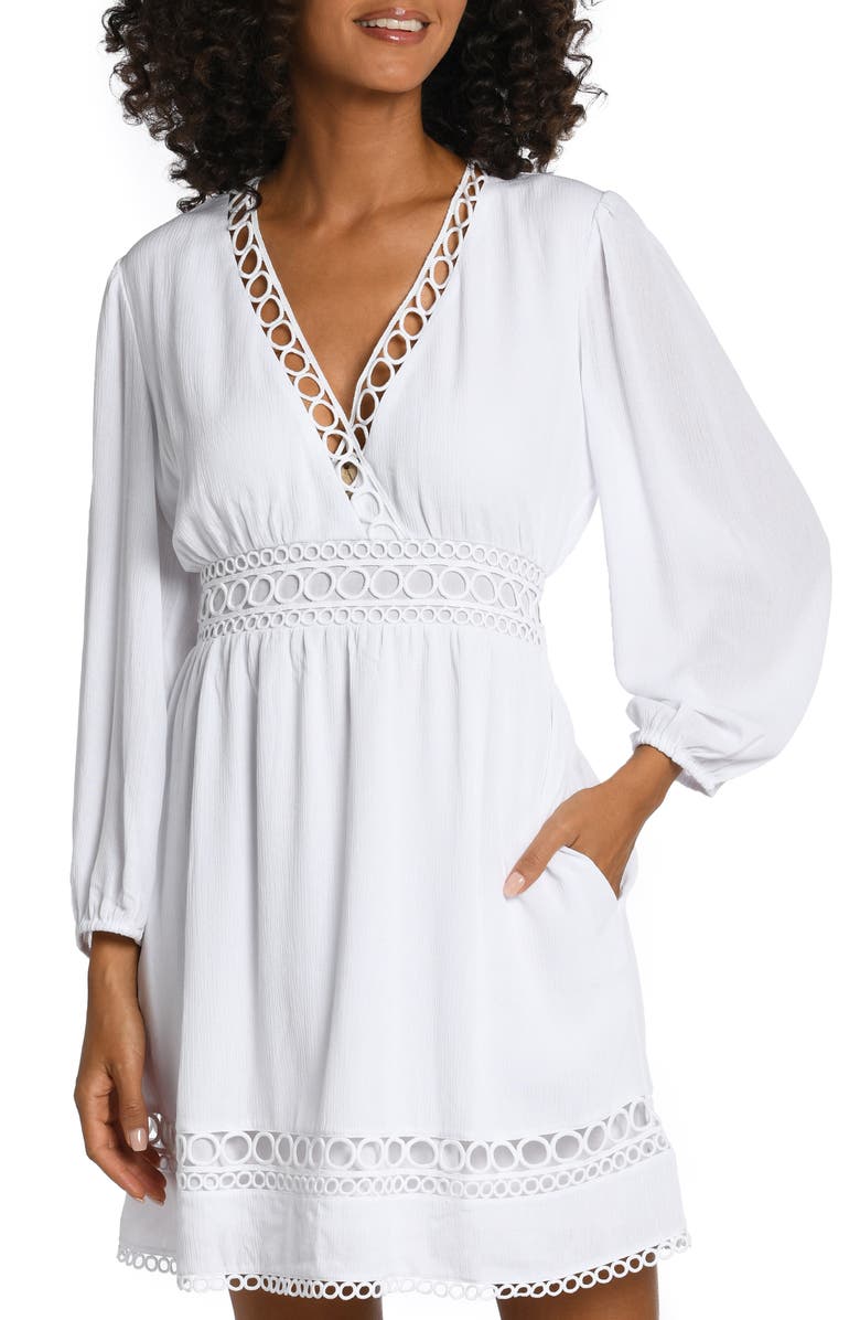 La Blanca Illusion Long Sleeve Cover-Up Dress, Main, color,