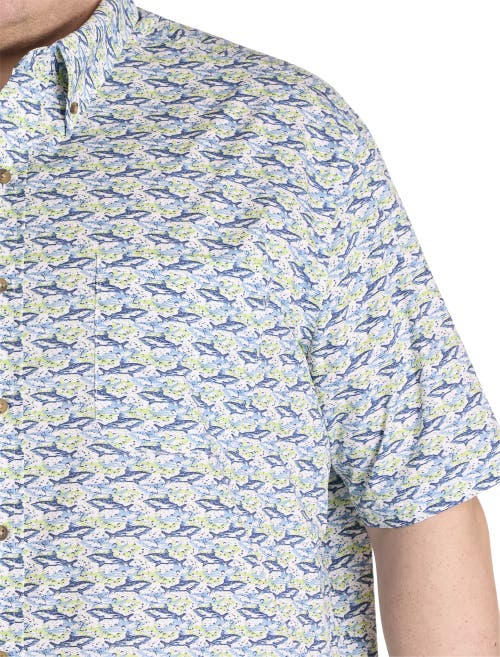 Harbor Bay By Dxl Big & Tall Easy-care Shark Print Sport Shirt