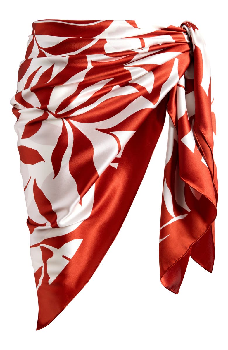 Max Mara Beach Foam Leaf Print Silk Scarf, Alternate, color, Coral