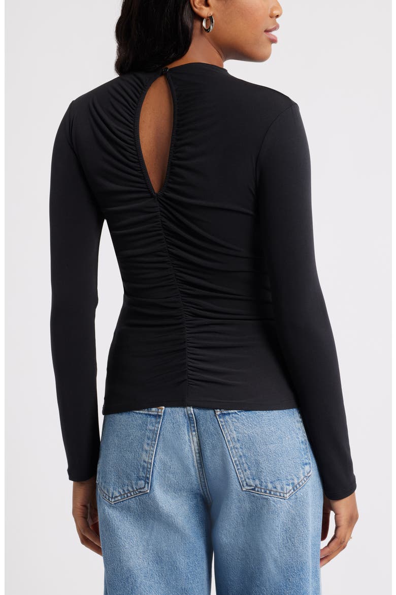 Shirred Mock Neck Top, Alternate, color, BLACK
