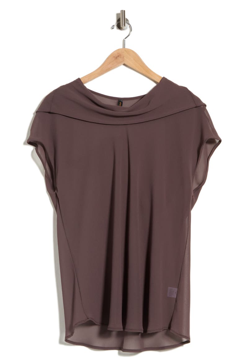 Cowl Neck Scarf Detail Sheer Top, Alternate, color, BROWN