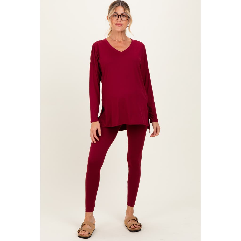 Pinkblush Brushed Knit Oversized Top And Legging Set In Burgundy