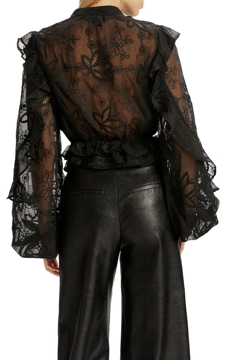 Bardot Embroidered Frill Top, Alternate, color, 