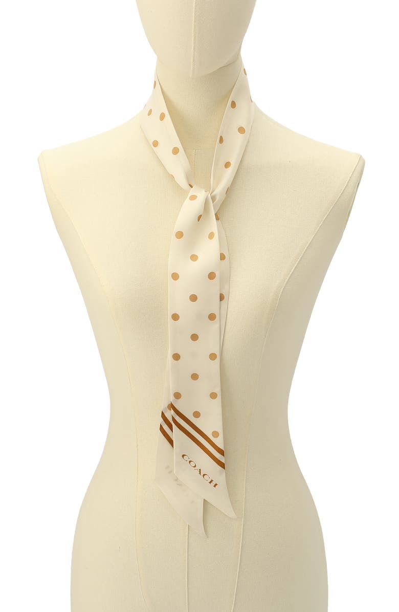 COACH Polka Dot Silk Skinny Scarf, Alternate, color, Chalk