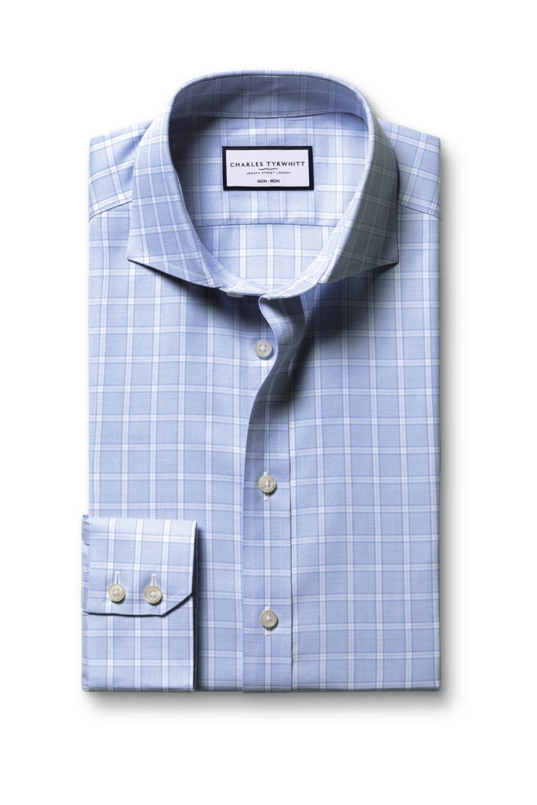Non-Iron Twill Check Shirt, Alternate, color, Sky Blue