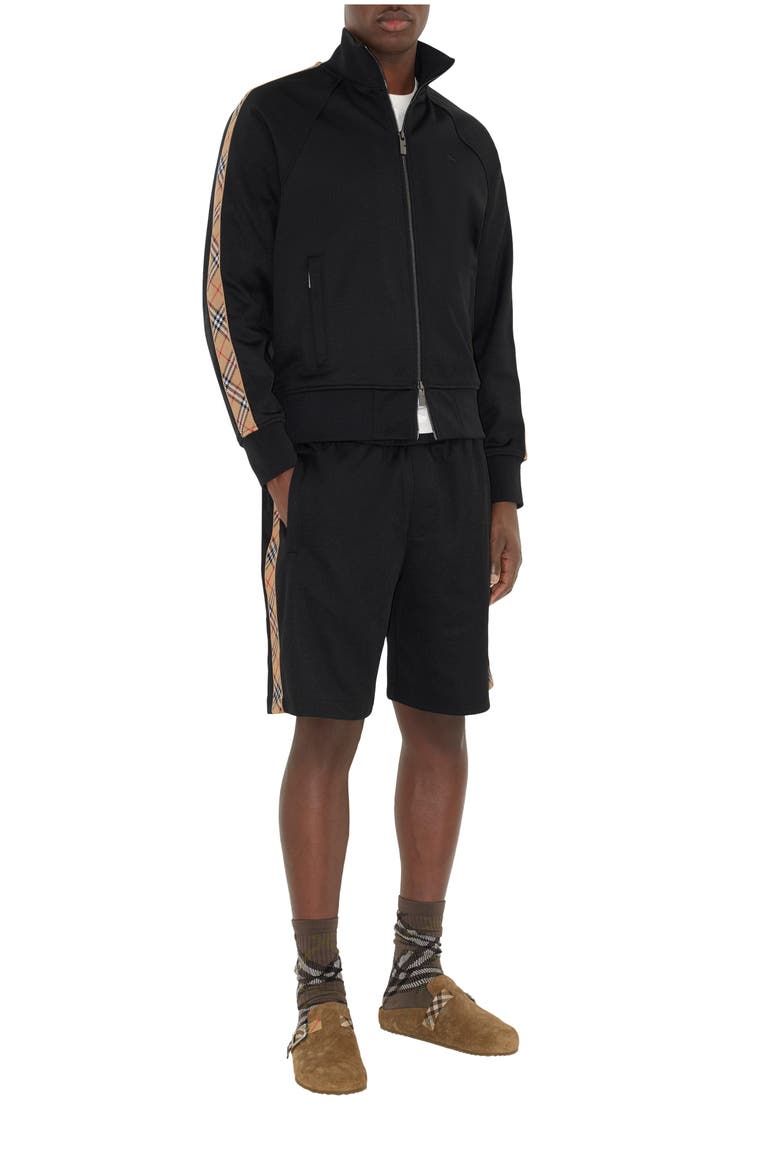 Check Trim Cotton Blend Track Jacket, Main, color, Black