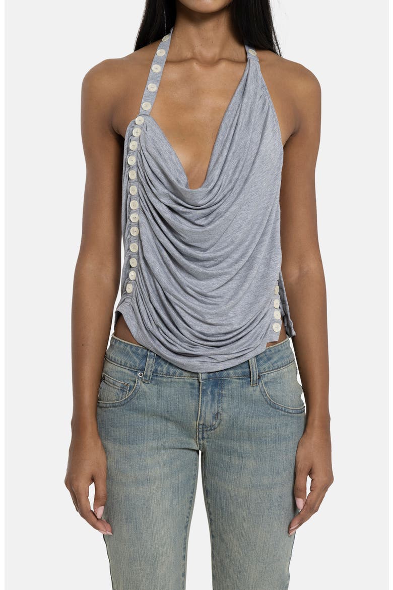 Button Drape Halter Top, Main, color, GREY