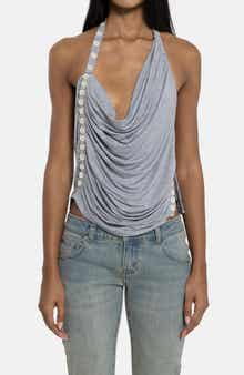 Button Drape Halter Top