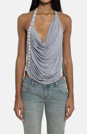 Button Drape Halter Top
