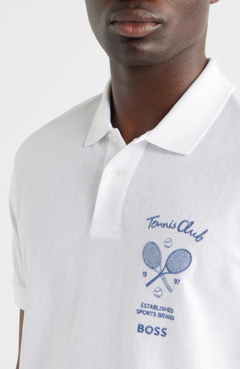 BOSS Member Embroidered Cotton Piqué Polo, Alternate, color, White