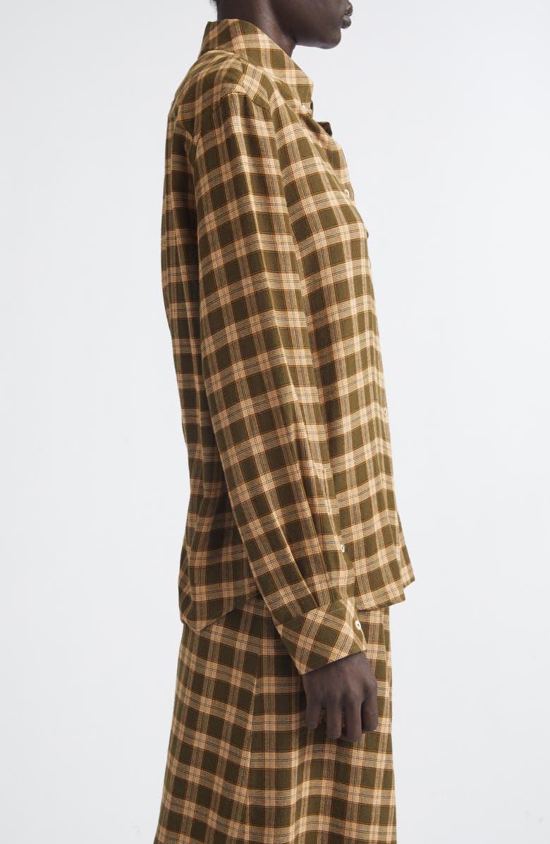 Wales Bonner Ritual Plaid Button-Down Shirt, Alternate, color, Jade/ Ocre/ Oyster