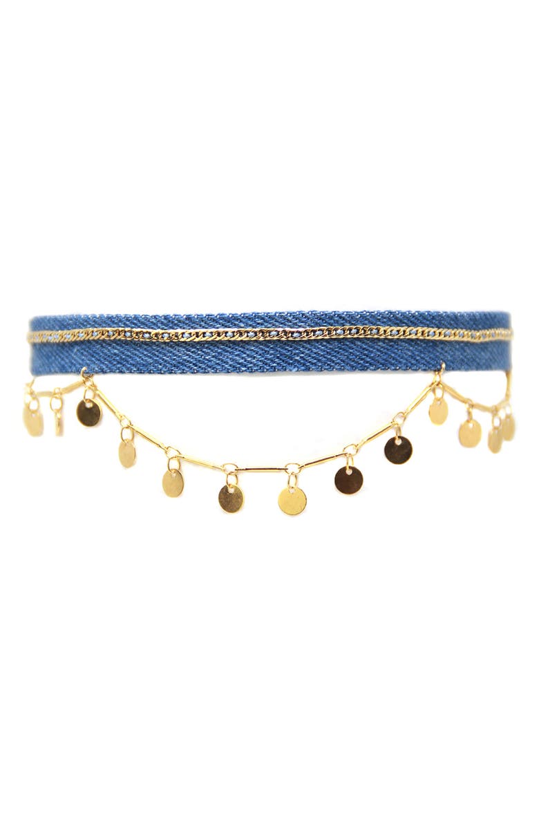Ettika Denim & Gold Disc Chain Choker Necklace, Main, color,