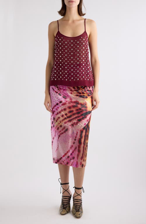 Shop Dries Van Noten Studded Sheer Chiffon Camisole In Bordeaux