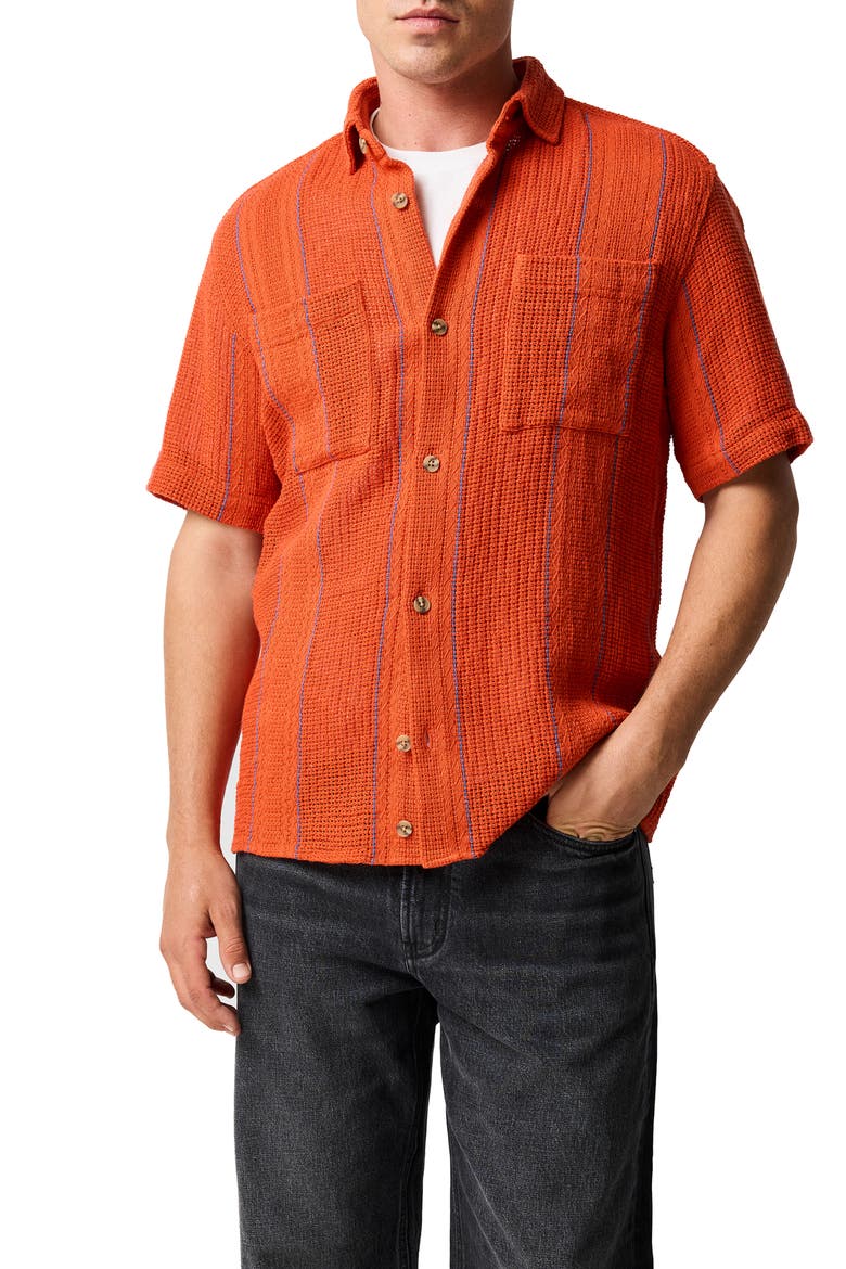Point Break Short Sleeve Button-Up Shirt, Main, color, TANGERINE