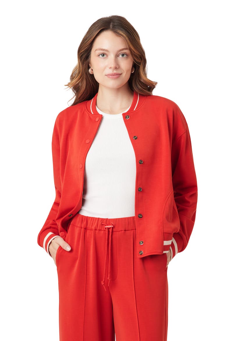 Stripe Trim Bomber Jacket, Alternate, color, AURA ORANGE