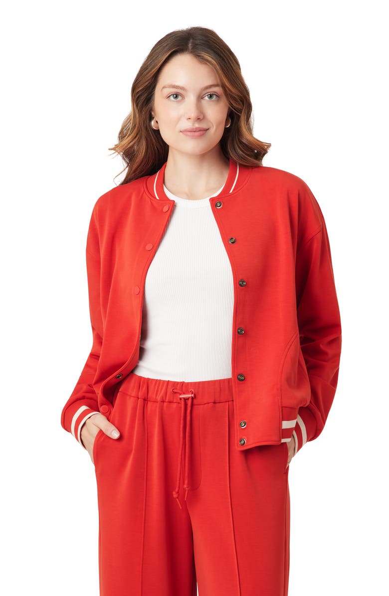 Scotch & Soda Stripe Trim Bomber Jacket, Alternate, color, Aura Orange