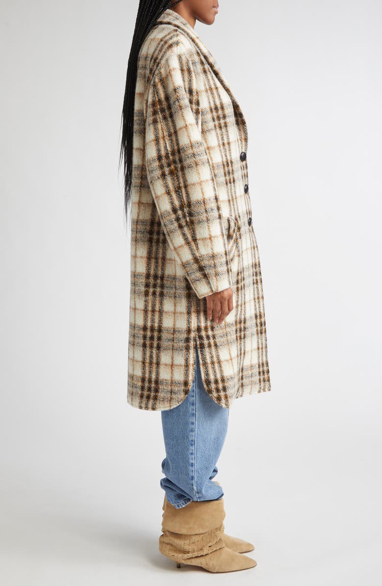 Isabel Marant Étoile Gabriel Plaid Wool Blend Coat, Alternate, color, Ecru