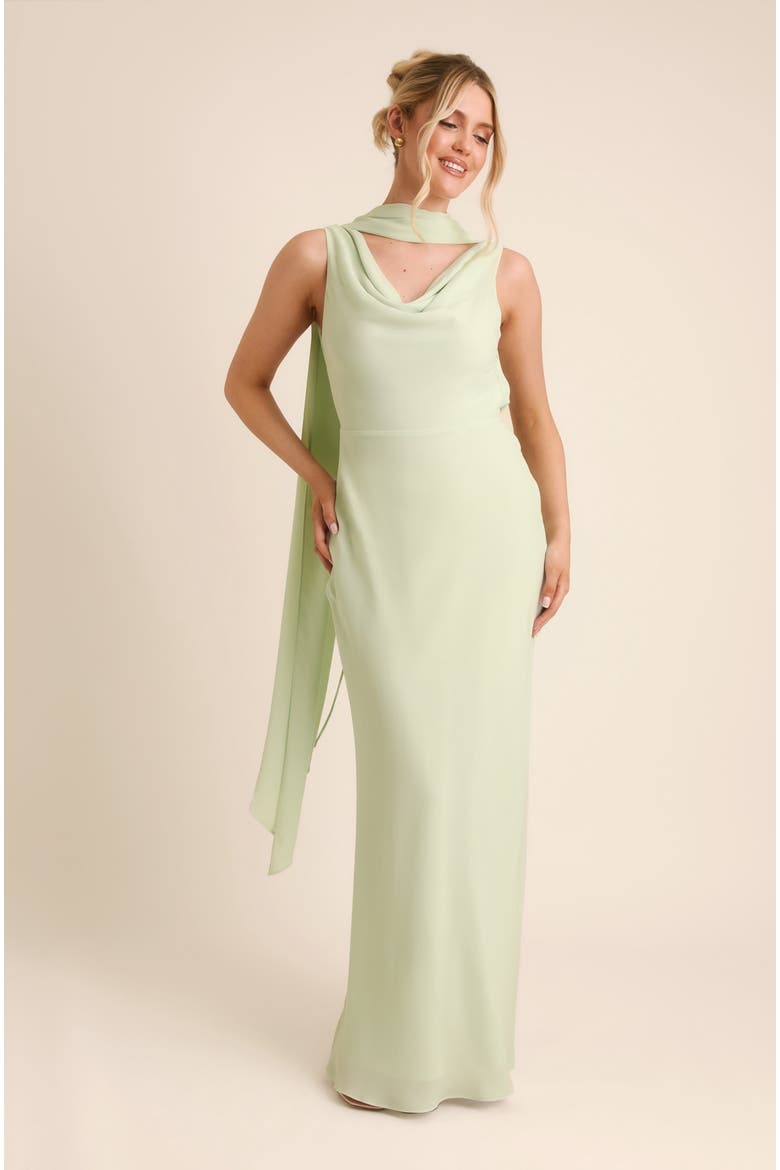 Plunge Cowl Chiffon Bridesmaid Dress, Main, color, Mint Green