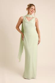 Six Stories Plunge Cowl Chiffon Bridesmaid Dress