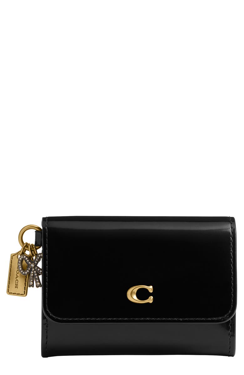 COACH Essential Leather Flap Card Holder, Main, color, Black