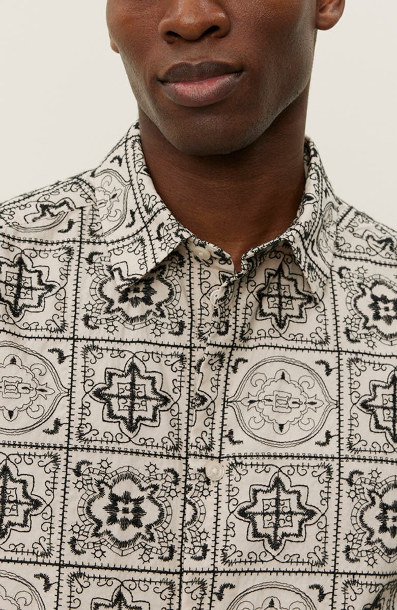 Les Deux Larry Tile Print Short Sleeve Cotton Button-Up Shirt, Alternate, color, Ivory