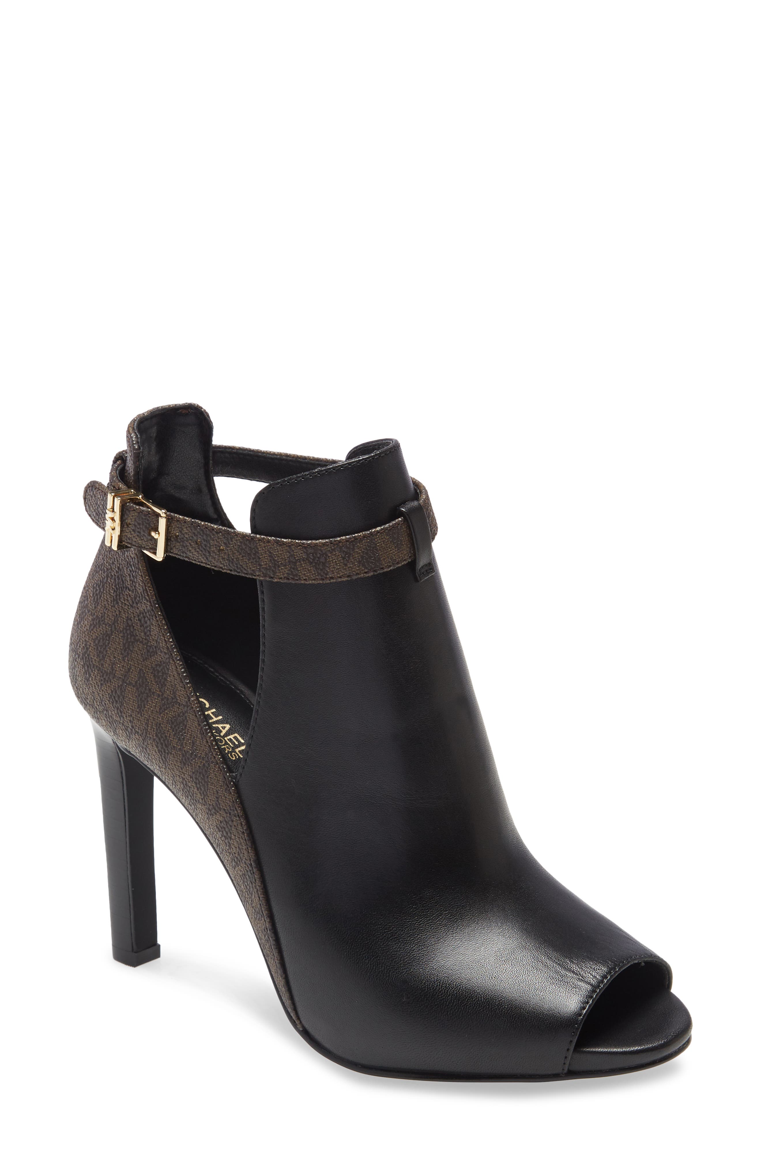 MICHAEL Michael Kors Lawson Open Toe Bootie, Main, color, Black/ Brown Leather