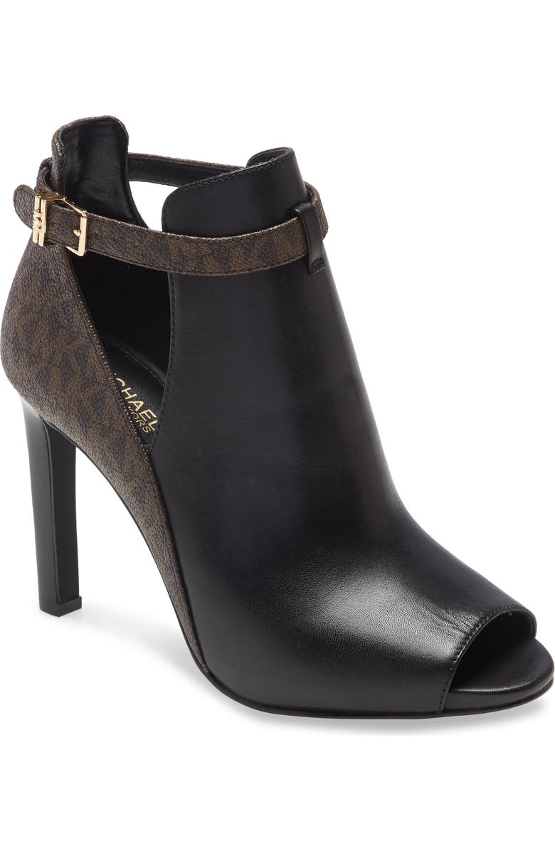 MICHAEL Michael Kors Lawson Open Toe Bootie, Main, color, Black/ Brown Leather