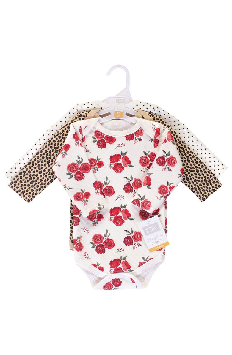 Hudson Baby Quilted Long Sleeve Cotton Bodysuits, Alternate, color, Rose Leopard