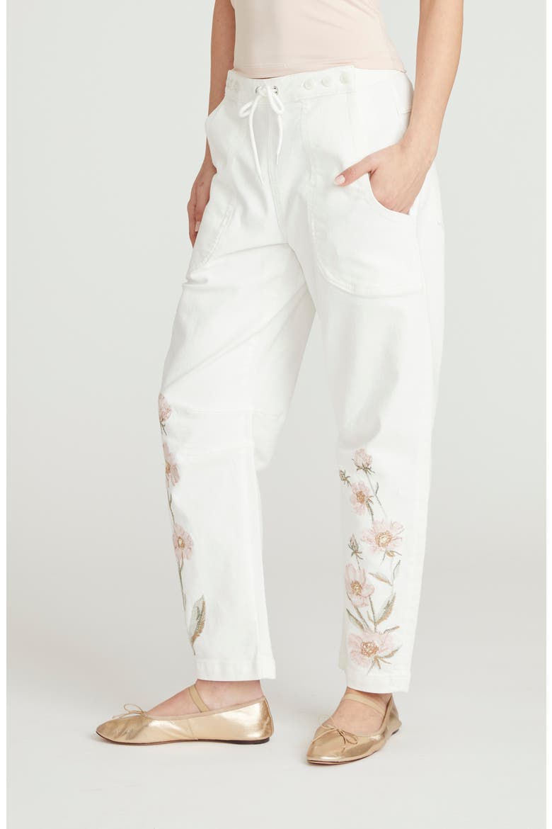 Twyla Embroidered Drawstring Waist Wide Leg Jeans, Alternate, color, WHITE