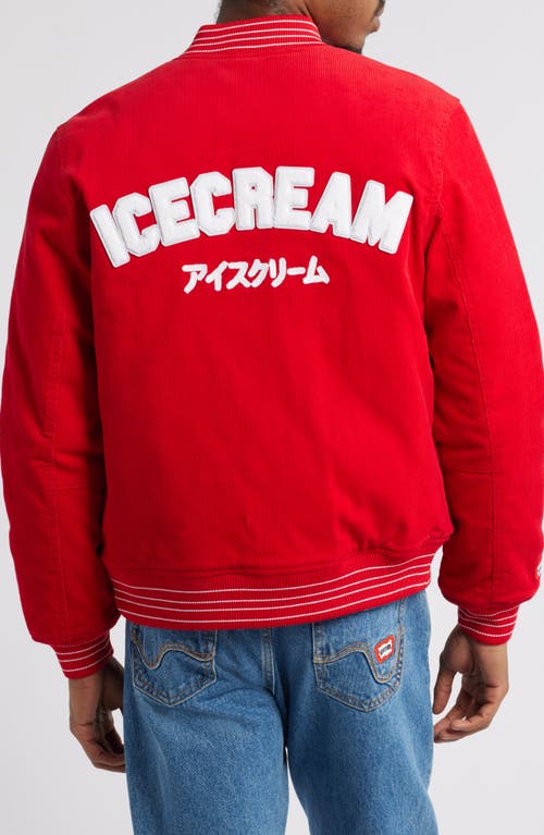 Icecream Hounds Corduroy Varsity Jacket In Racing Red