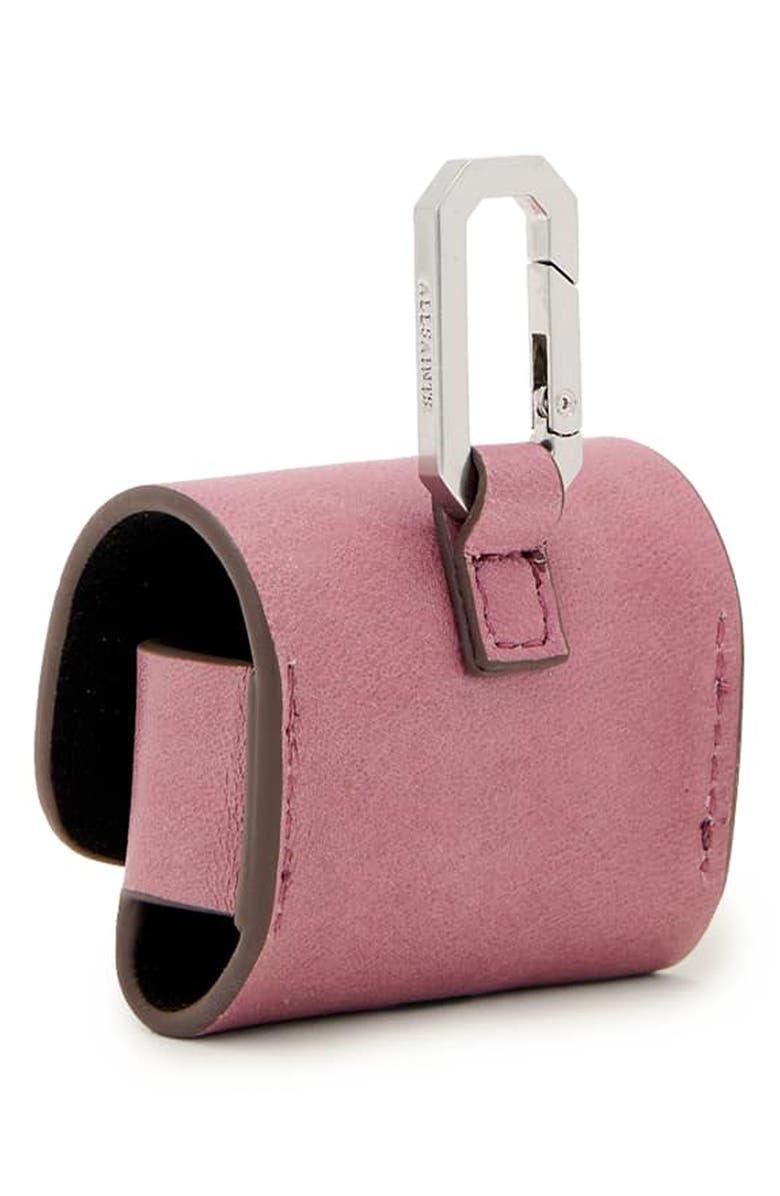 AllSaints Hex Leather AirPod Case, Alternate, color, Raspberry Pink