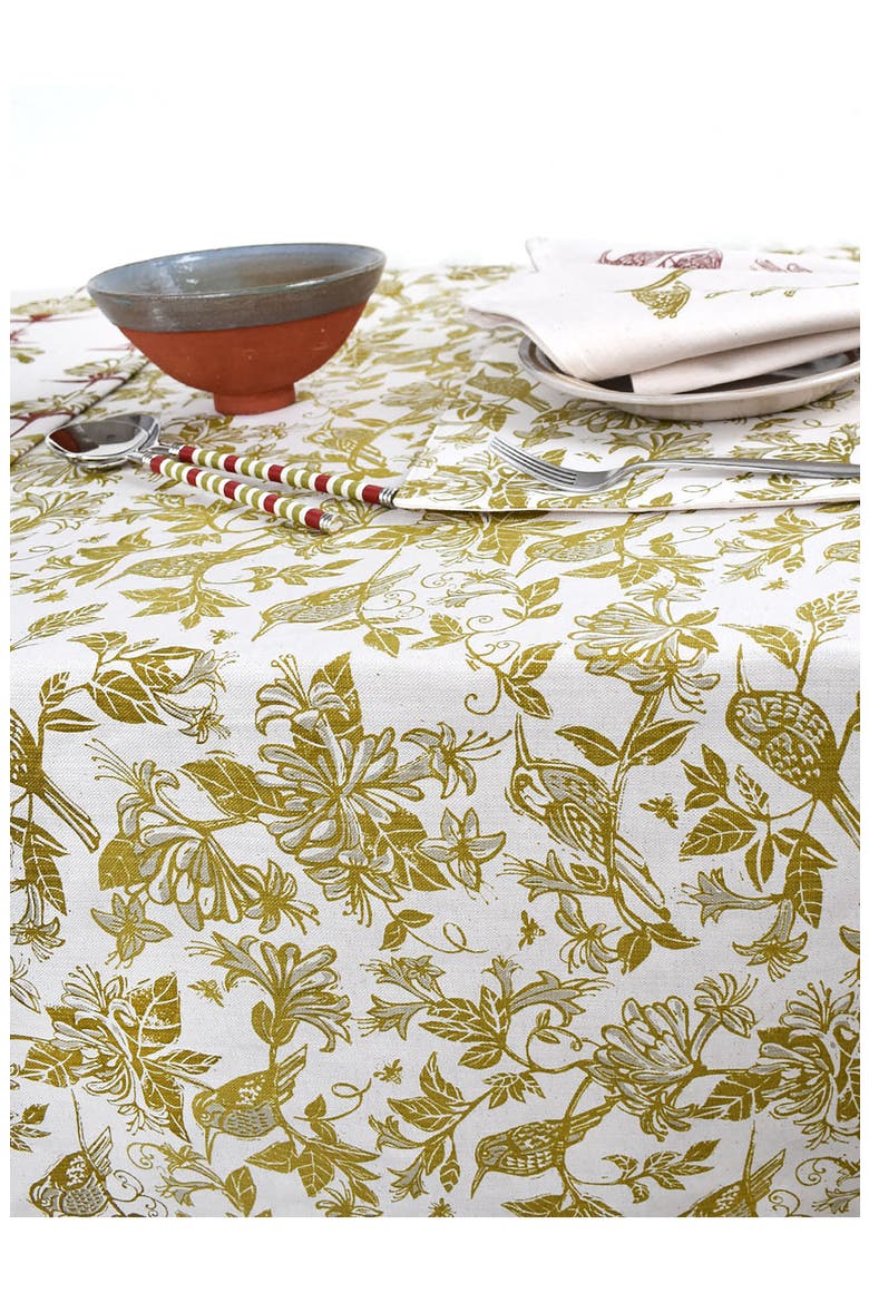 Honeysuckle Botanical Tablecloth, Alternate, color, CHARTREUSE