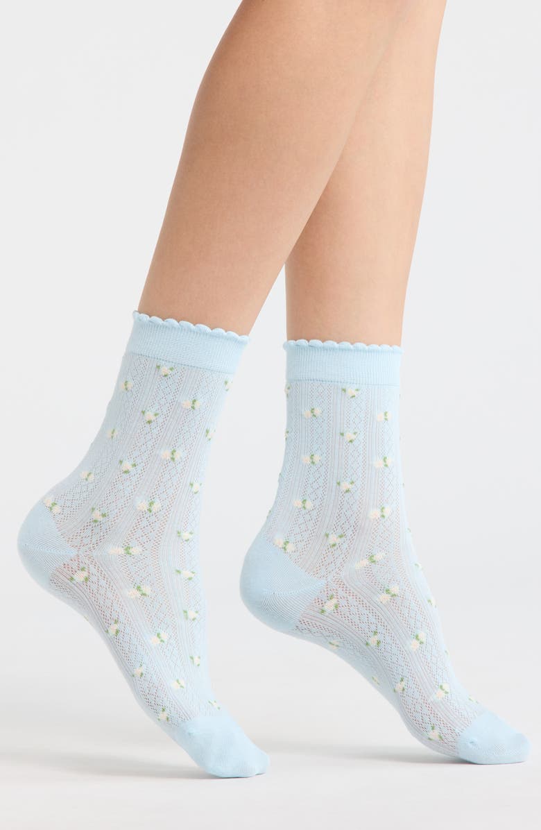 Casa Clara Roberta Floral Pointelle Crew Socks, Main, color, Blue
