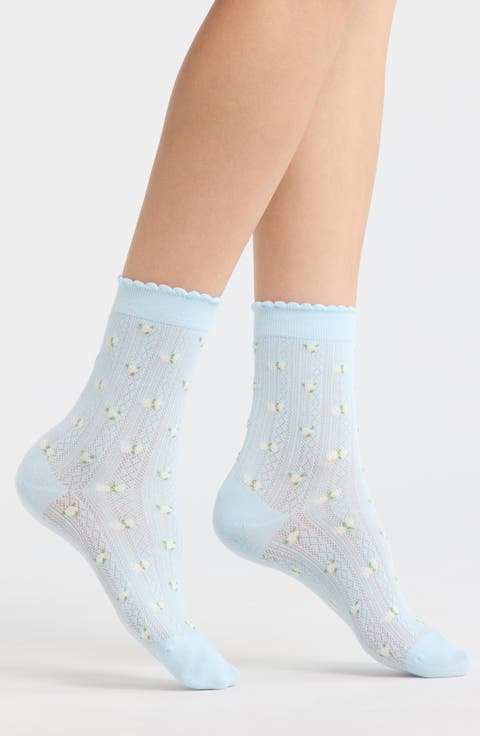 Roberta Floral Pointelle Crew Socks