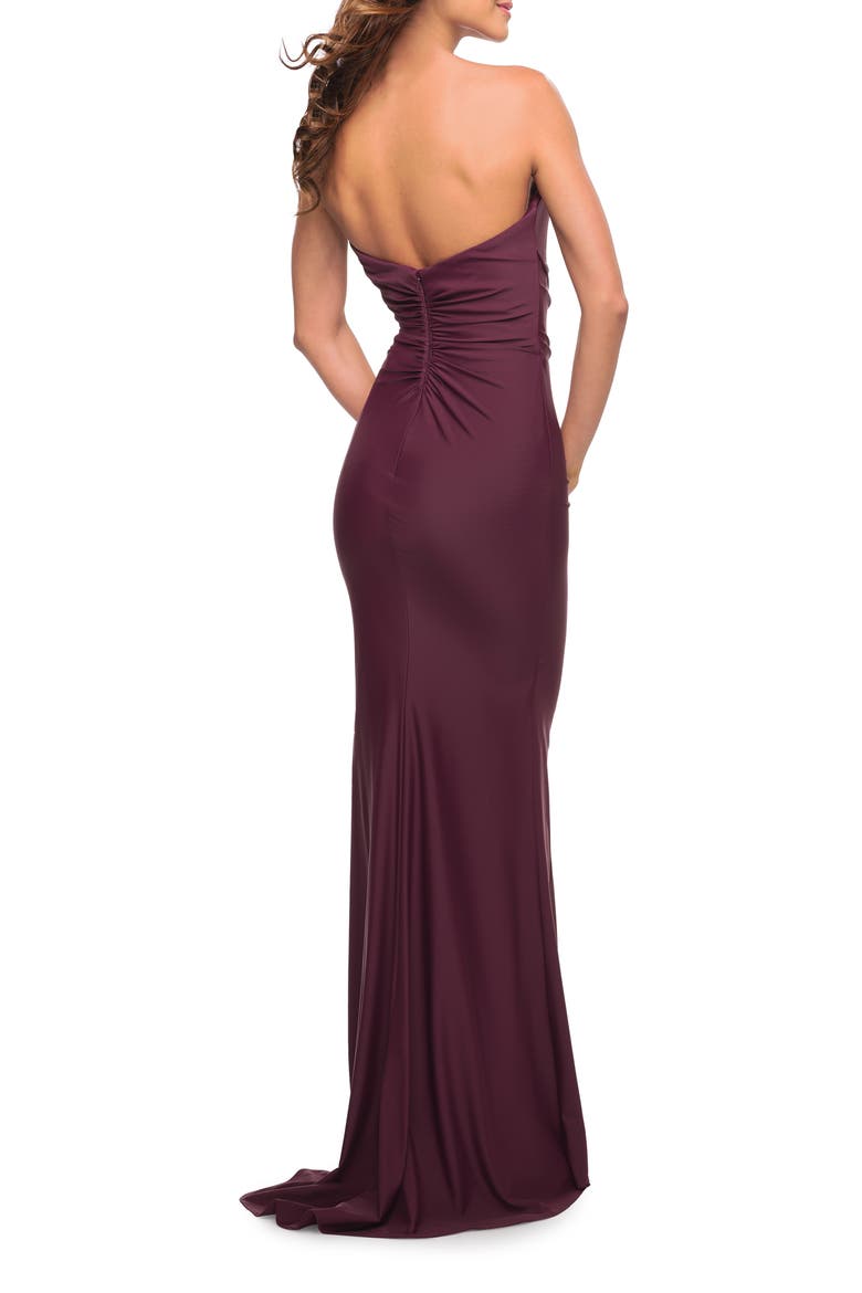 Sweetheart Strapless Gown with Side Ruching, Alternate, color, DARK WINE