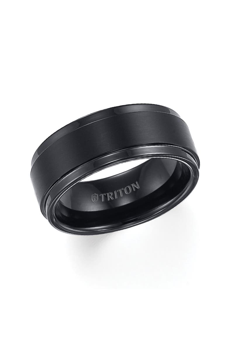 Triton 9MM Tungsten Carbide Ring with Brushed Finish and Step Edge, Alternate, color, 