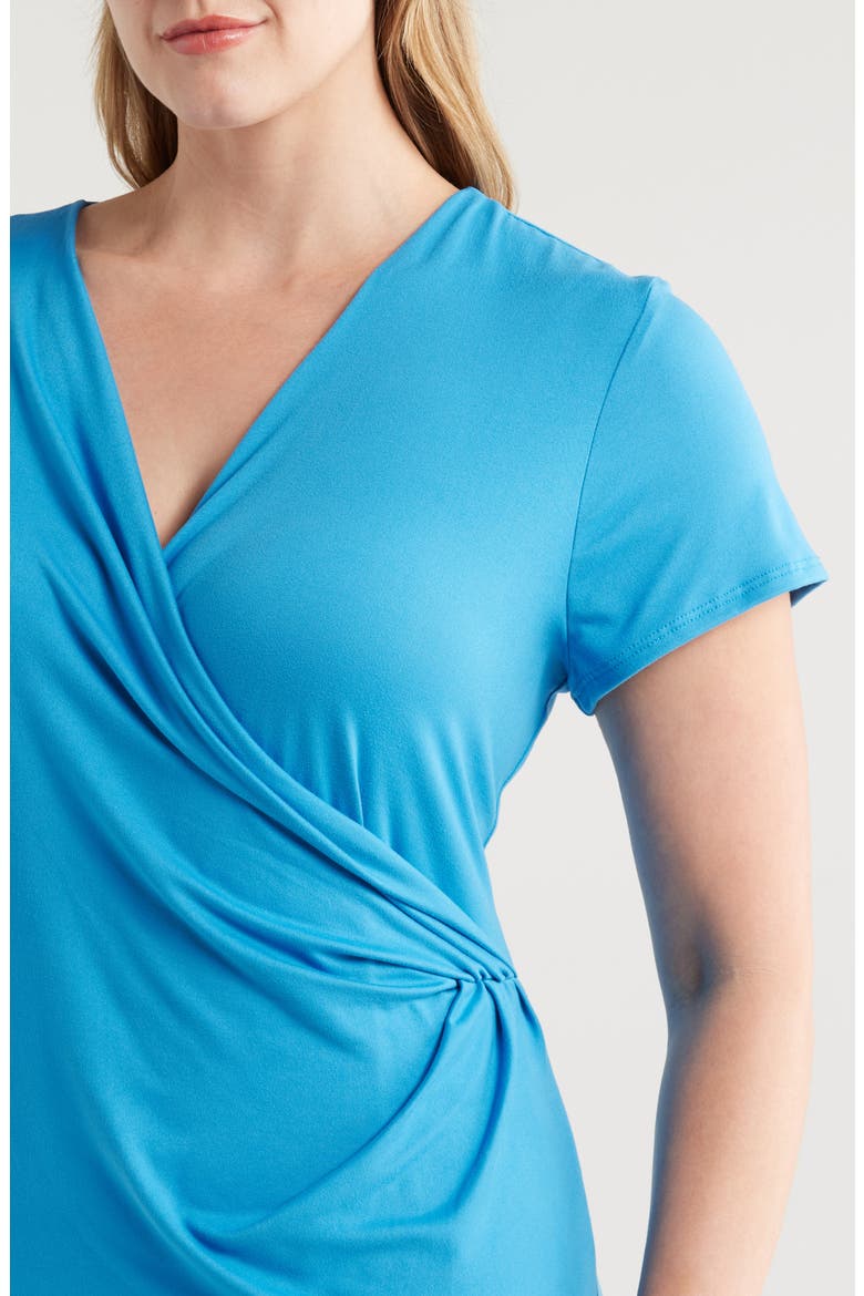 V-Neck Stretch Faux Wrap Dress, Alternate, color, TURQUOISE