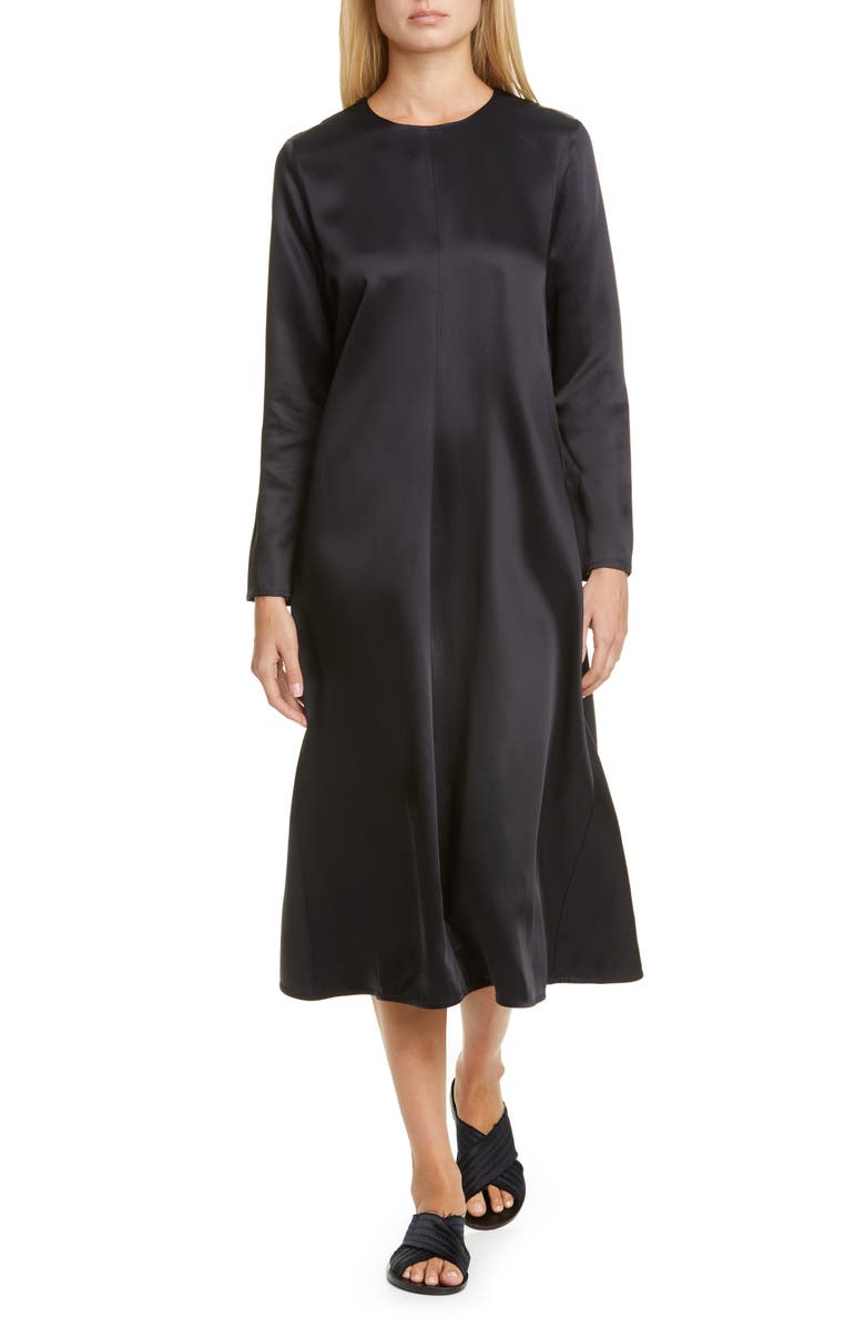 CO Long Sleeve Satin Midi Dress, Main, color, 